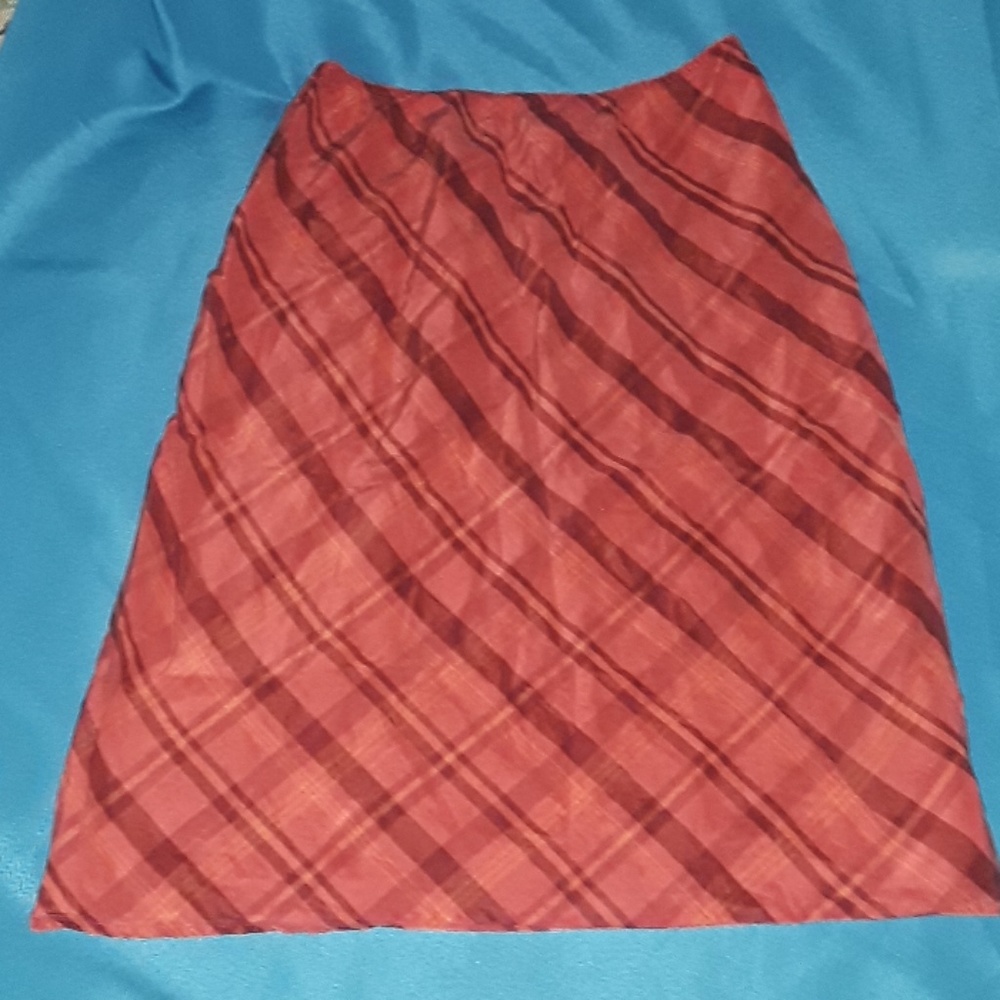 🐙Brooks 346 Orange Plaid Stretchy Pencil Skirt -8